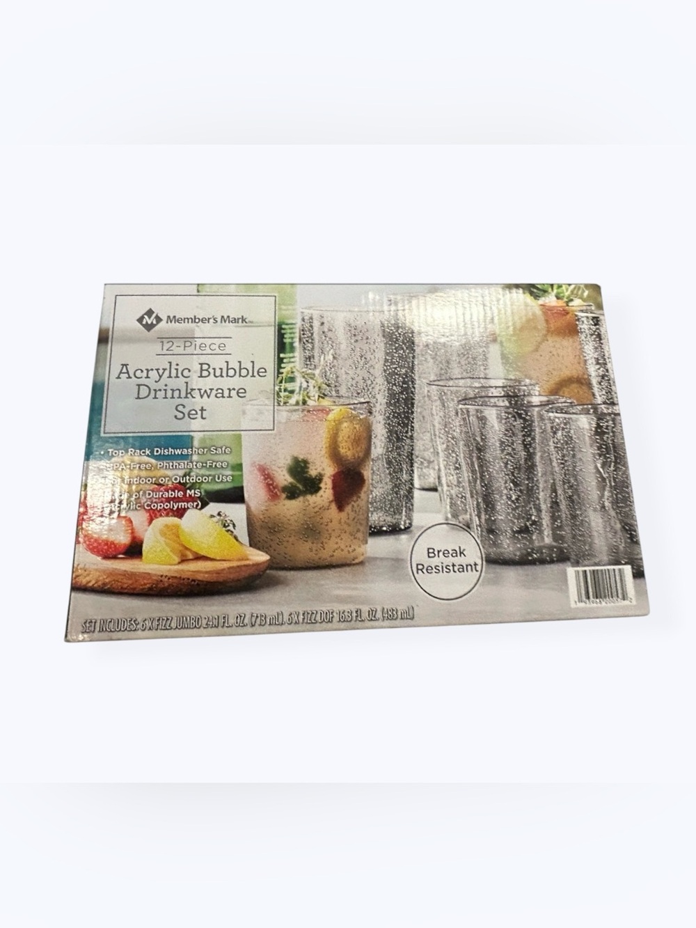 NIB 12-Piece Acrylic Bubble Drinkware Set